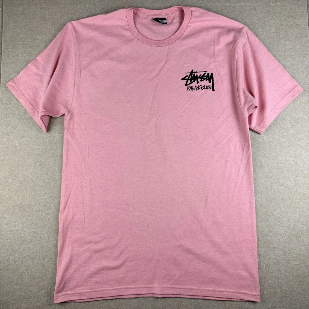 Stussy Los Angeles Shirt Mens‎ M Pink Logo Streetwear Skate Surf Graphic Tee